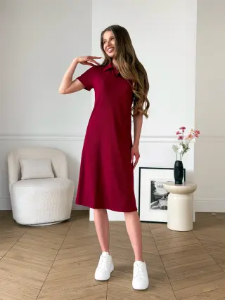 Ribbed Polo Dress Burgundy Merlini T-Shirt