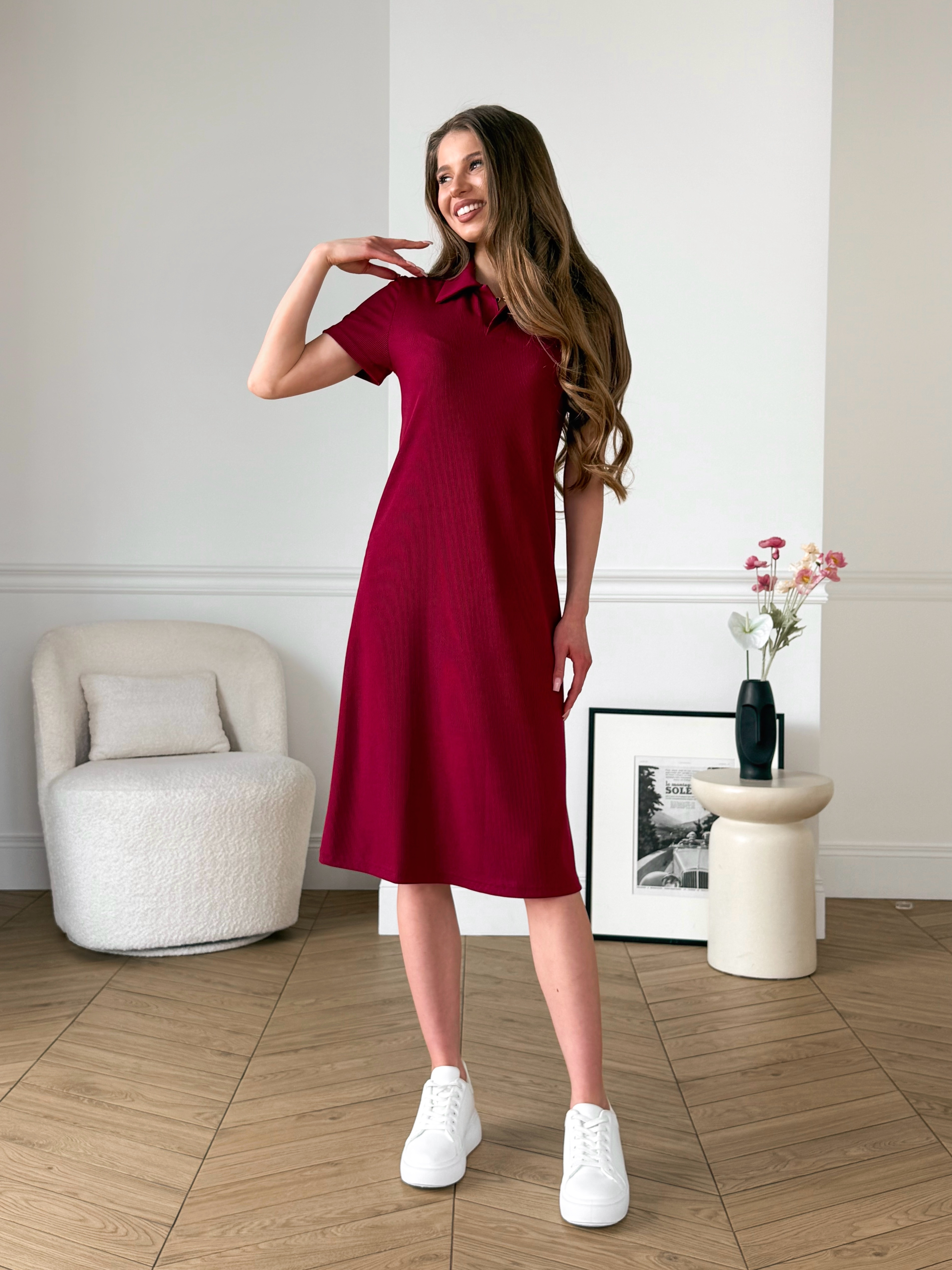 Ribbed Polo Dress Burgundy Merlini T-Shirt