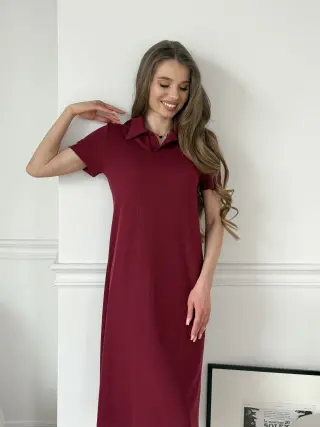 Ribbed Polo Dress Burgundy Merlini T-Shirt