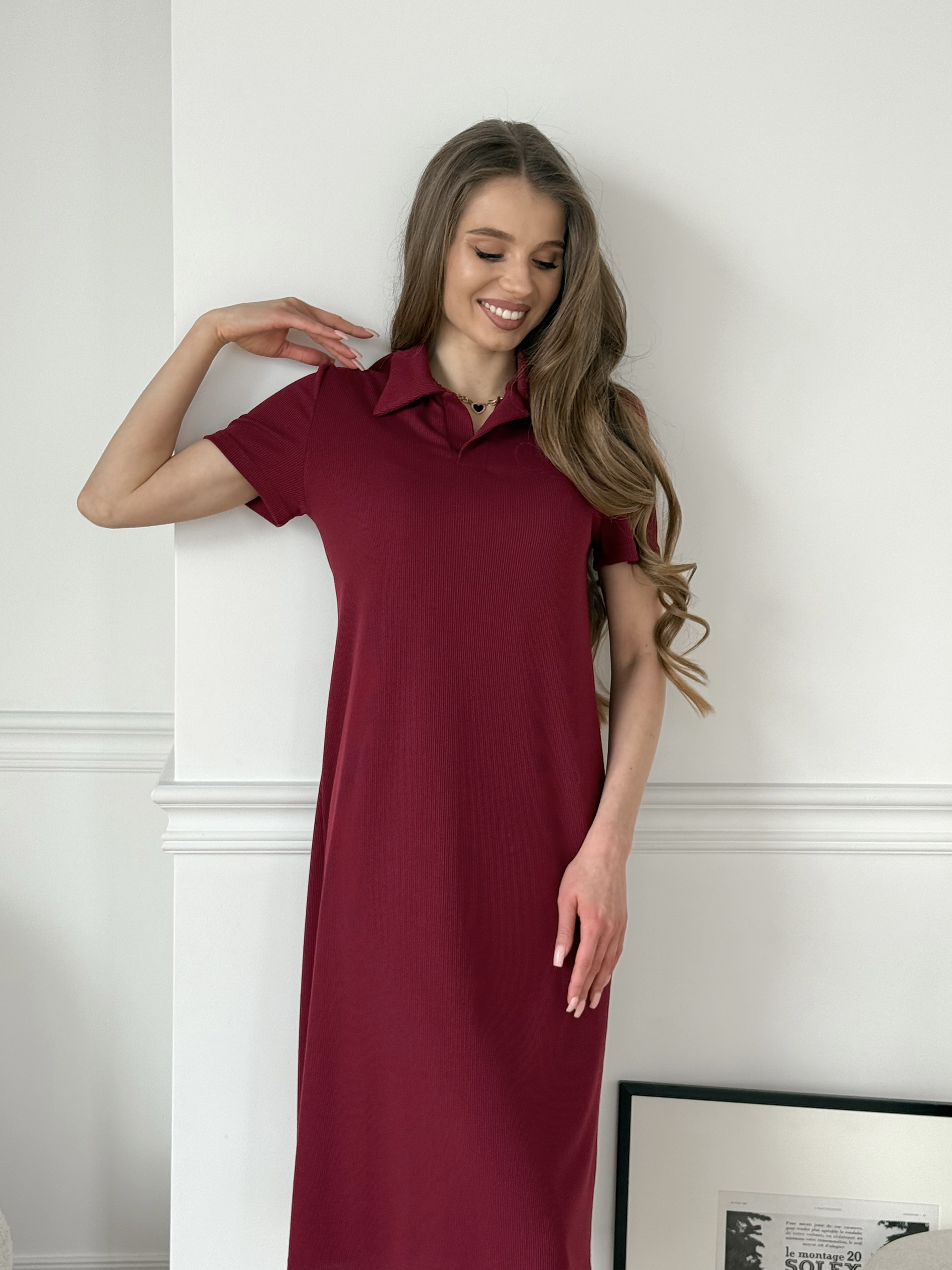 Ribbed Polo Dress Burgundy Merlini T-Shirt