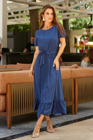Сукня жіноча в горошок софт, колір синій, 257R8070