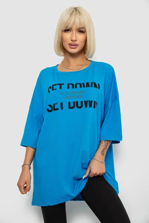 Футболка жіноча з принтом, колір блакитний, 244R3012-5