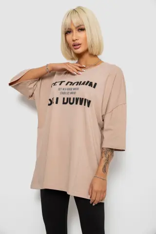 Футболка жіноча з принтом, колір бежевий, 244R3012-5
