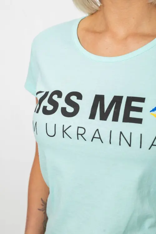 Футболка жіноча з патріотичним принтом, колір м'ятний, 244R2213-1