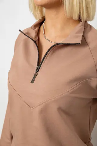Спортивний костюм жіночий однотонний, колір мокко, 244R1069AG