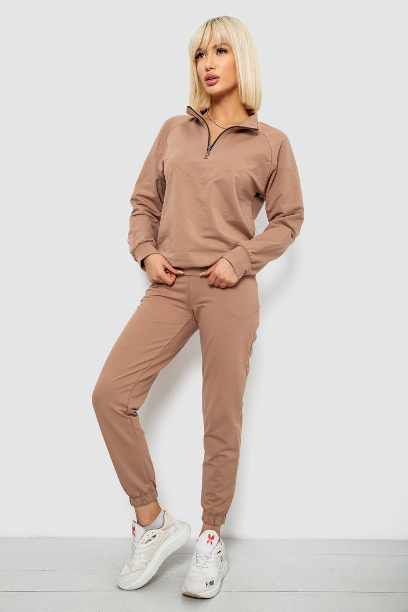 Спортивний костюм жіночий однотонний, колір мокко, 244R1069AG