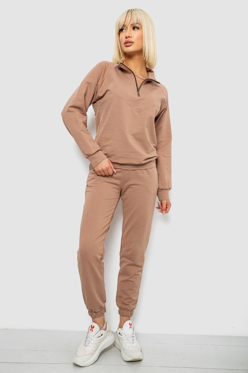 Спортивний костюм жіночий однотонний, колір мокко, 244R1069AG