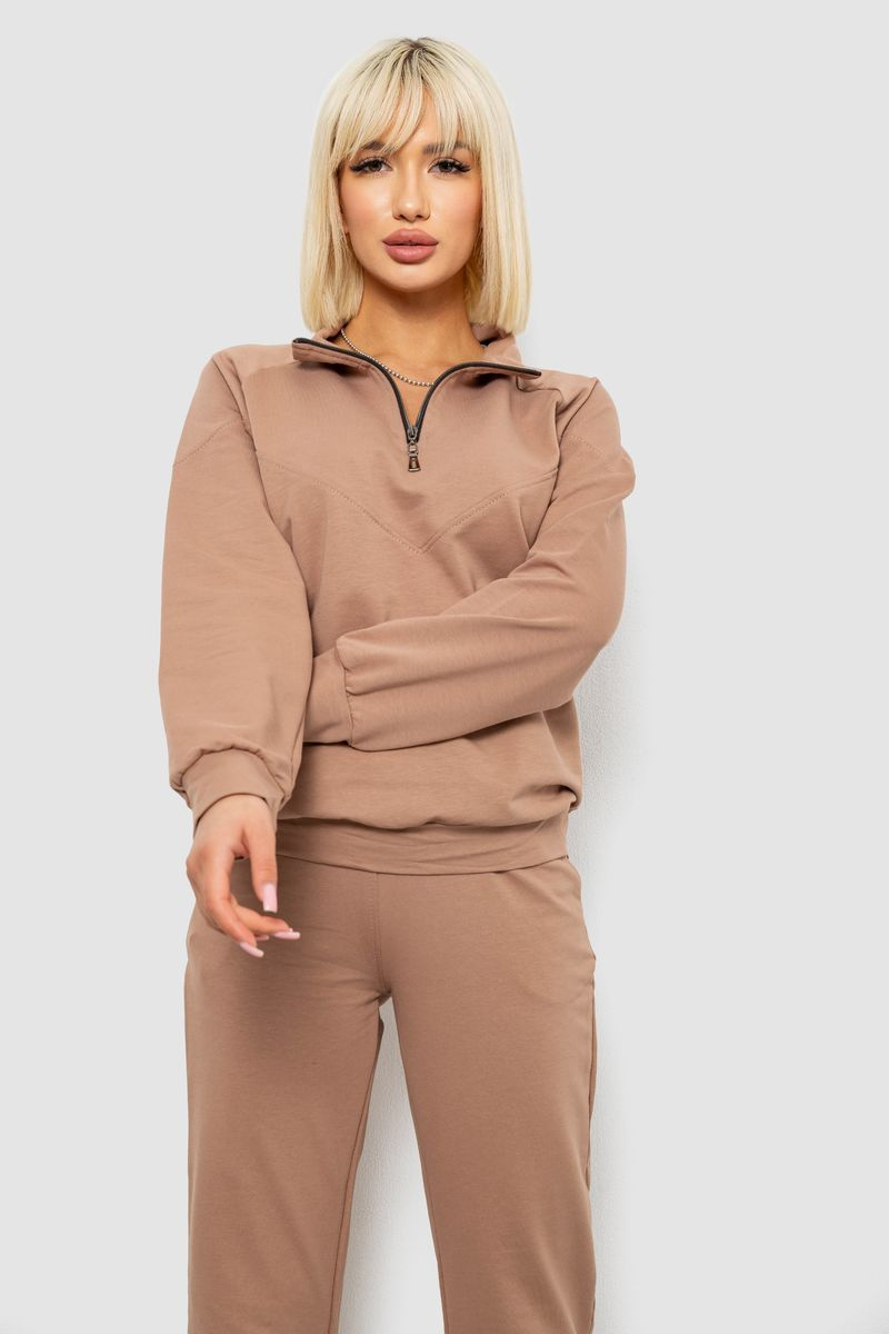 Спортивний костюм жіночий однотонний, колір мокко, 244R1069AG