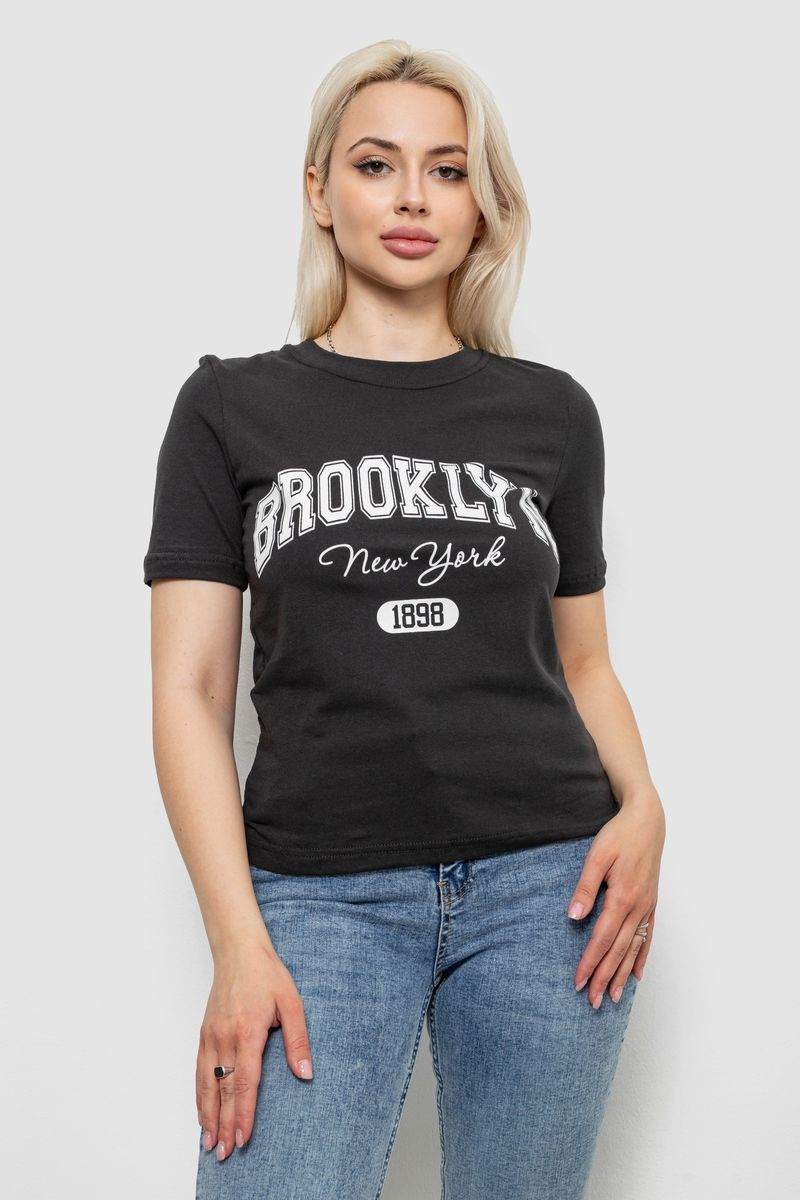Жіноча футболка з принтом, колір грифельний, 241R137