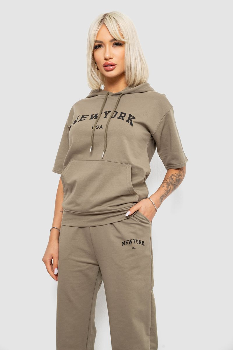 Костюм жіночий повсякденний однотонний, колір хакі, 221R105