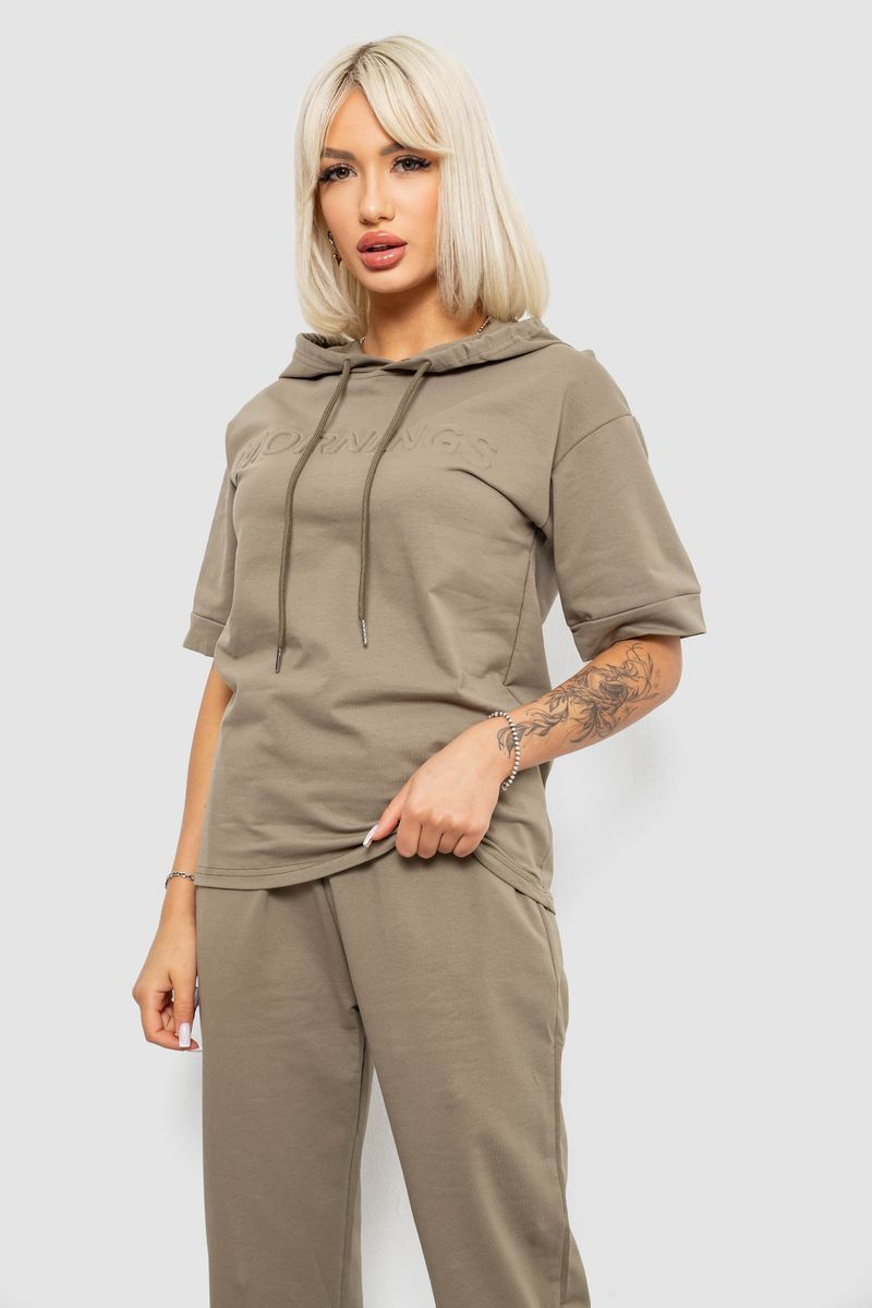 Костюм жіночий повсякденний однотонний, колір хакі, 221R103