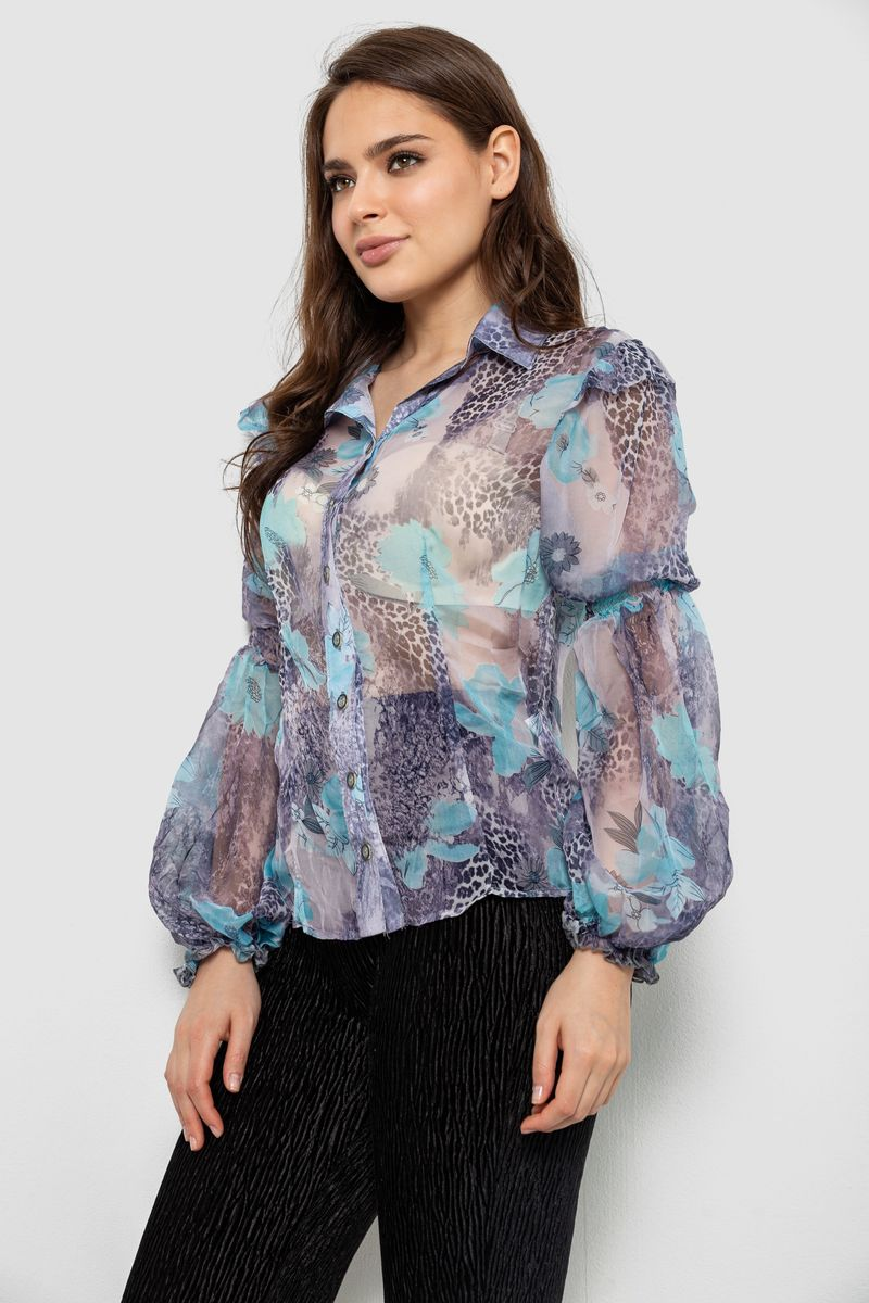 Блуза жіноча з принтом шифонова, колір блакитний, 230R1503-1