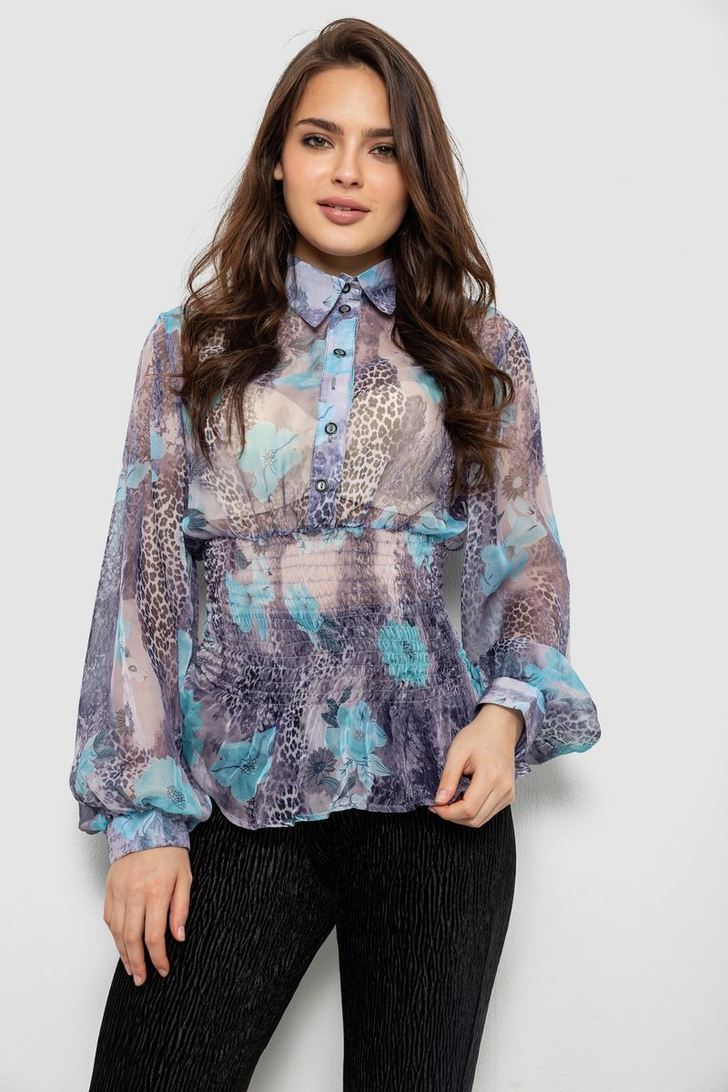 Блуза жіноча з принтом шифонова, колір блакитний, 230R1502-4