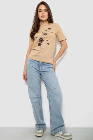 Футболка жіноча з принтом, колір бежевий, 241R1828