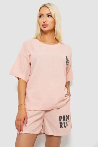 Жіночий костюм футболка та шорти трикотаж, колір персиковий, 221R6815