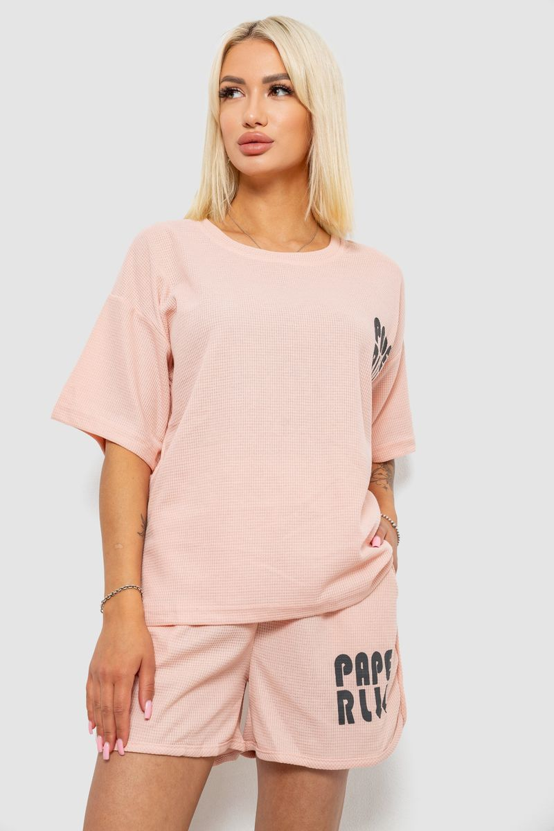 Жіночий костюм футболка та шорти трикотаж, колір персиковий, 221R6815