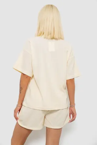 Жіночий костюм футболка та шорти трикотаж, колір кремовий, 221R6815