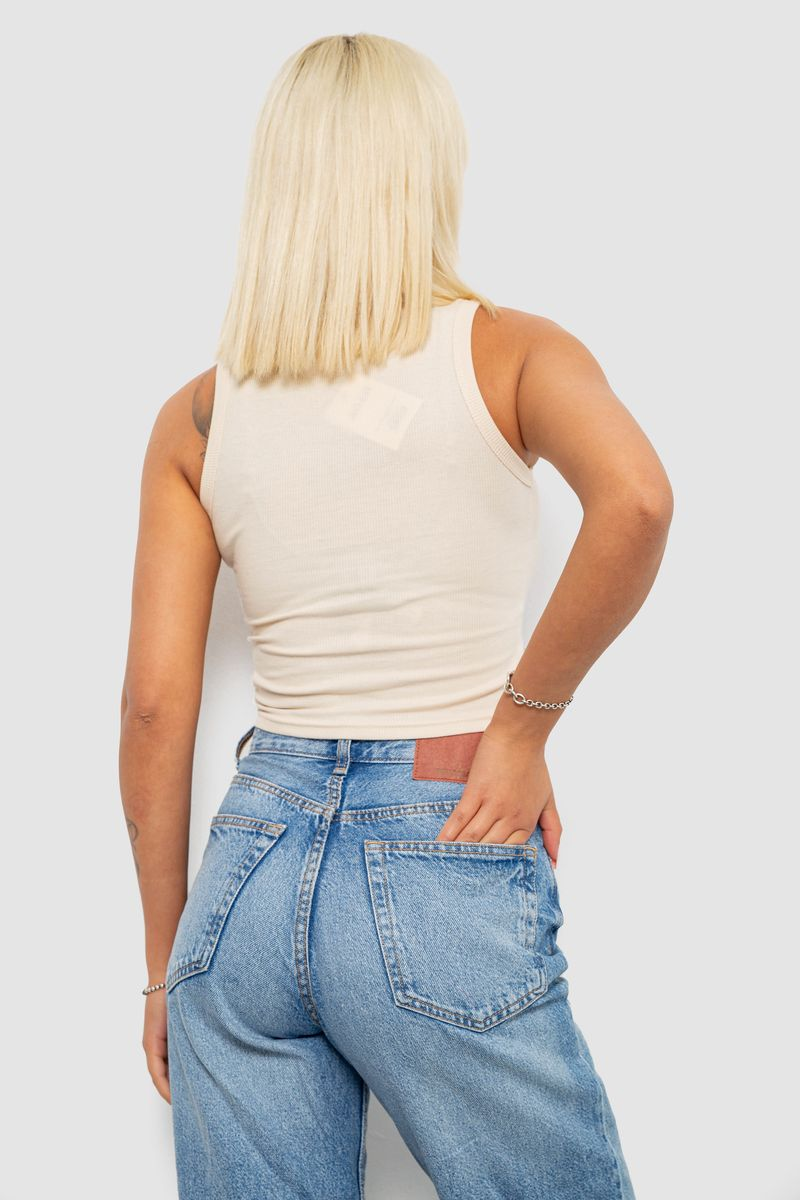 Топ жіночий у рубчик з вишивкою, колір бежевий, 221R5076