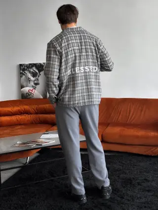 Сорочка флан сірий