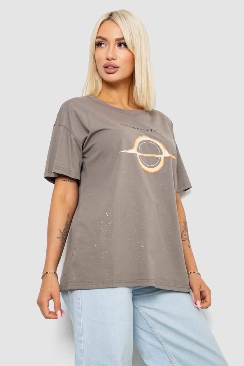 Футболка жіноча з принтом, колір хакі, 221R608