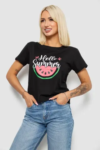 Футболка жіноча з принтом, колір чорний, 221R5171