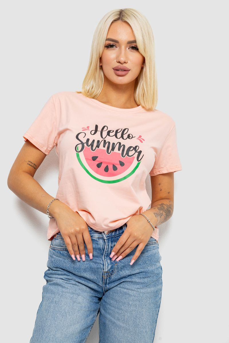 Футболка жіноча з принтом, колір персиковий, 221R5171