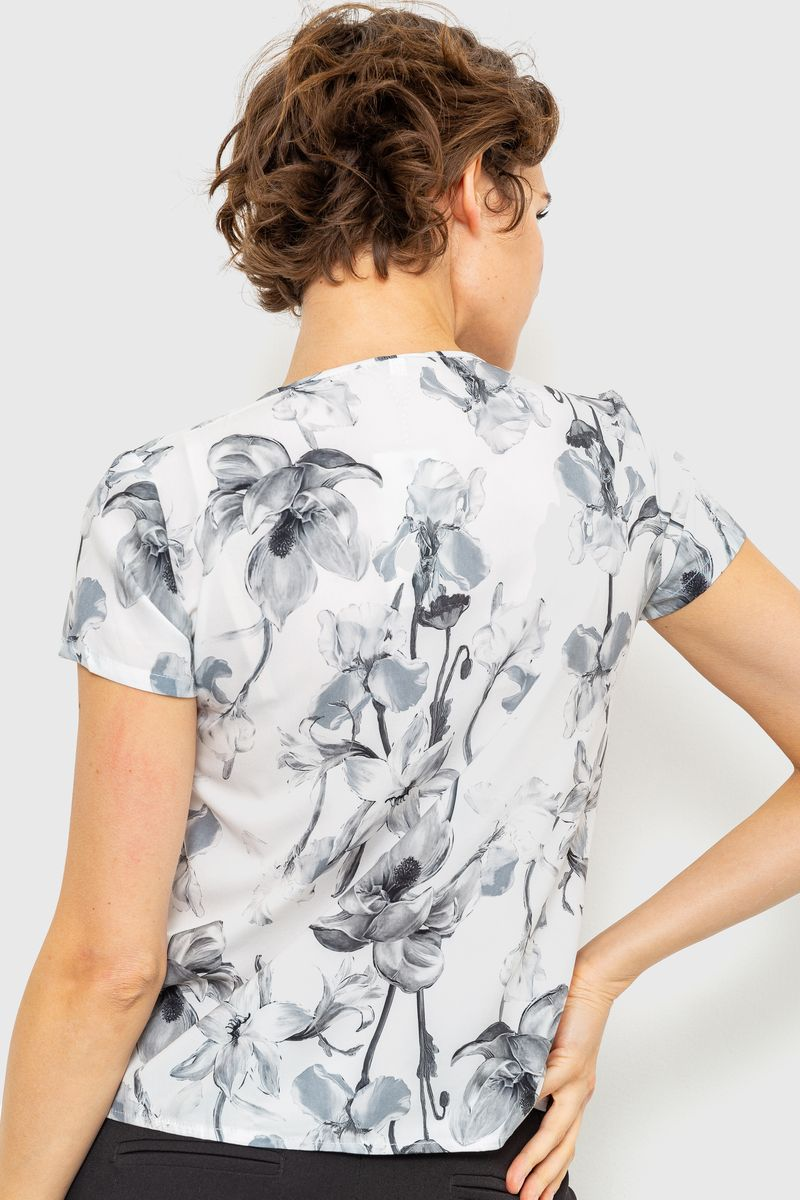 Блуза з квітковим принтом, колір сірий, 230R112-2