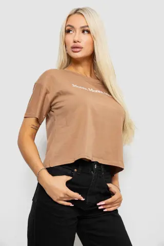 Футболка жіноча з принтом, колір коричневий, 221R9905