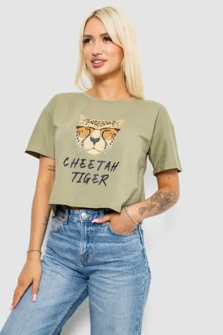 Футболка жіноча з принтом, колір оливковий, 221R9903
