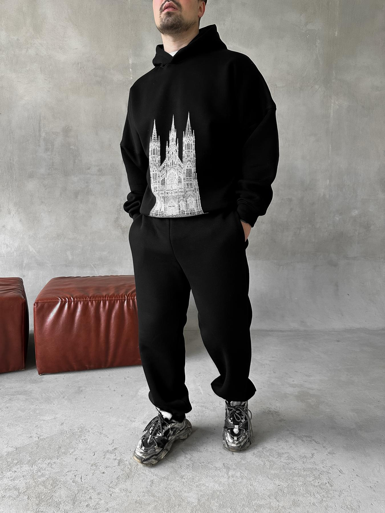 Black Hoodie Pants Tower Print