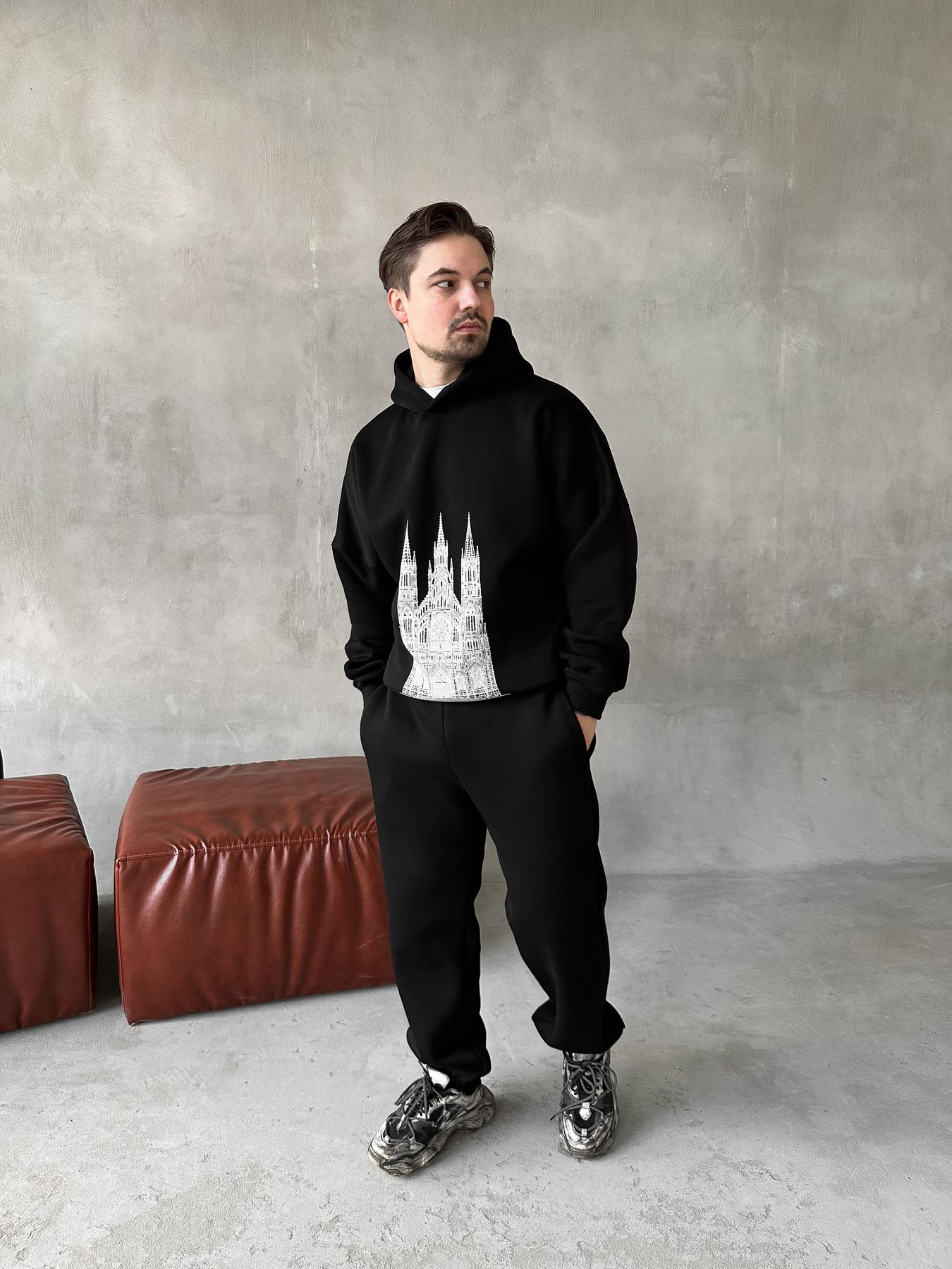 Black Hoodie Pants Tower Print
