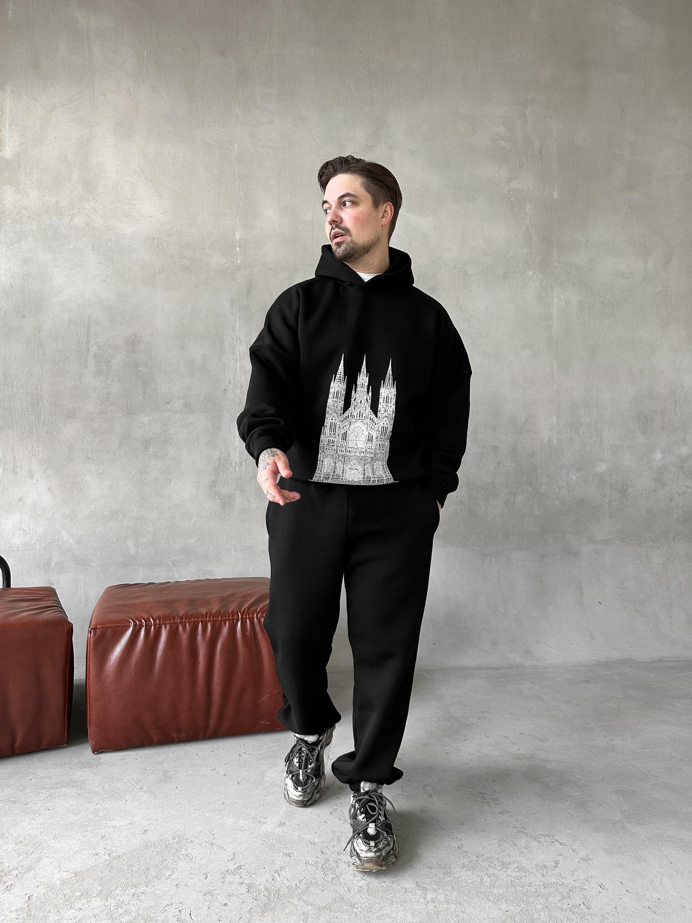 Black Hoodie Pants Tower Print