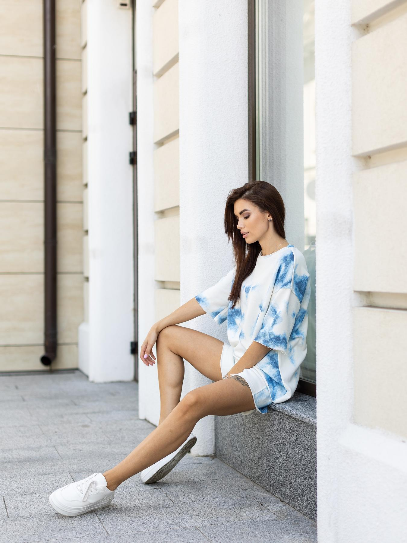 Комплект жіночий "Tie-dye" футболка + шорти блакитний #