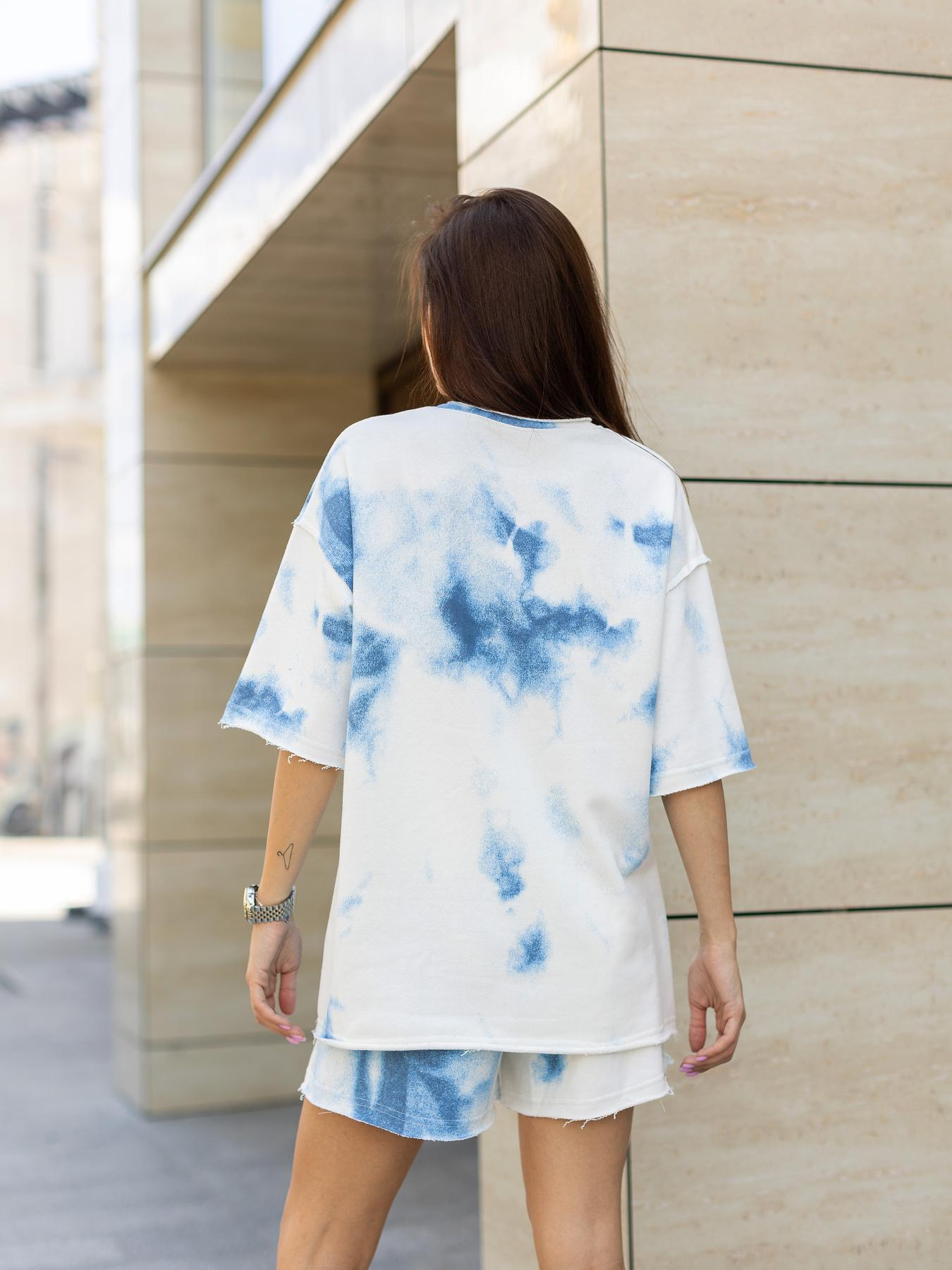 Комплект жіночий "Tie-dye" футболка + шорти блакитний #