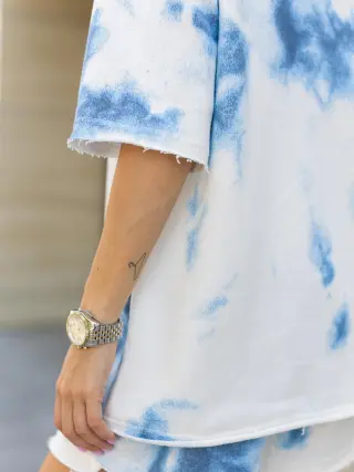 Комплект жіночий "Tie-dye" футболка + шорти блакитний #