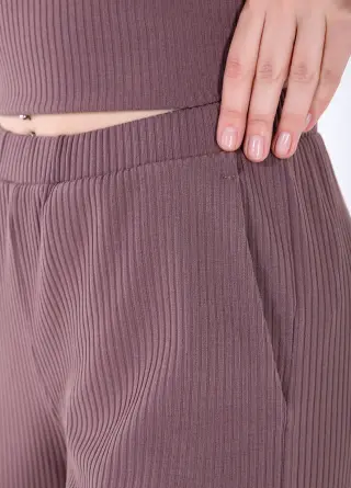 Women's flared ribbed pants in purple Merlini Amaranti