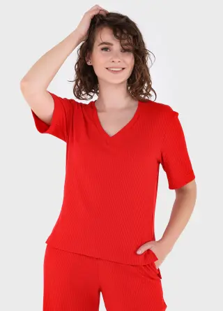 Women's Flared Ribbed Pants in Red Merlini Amaranti