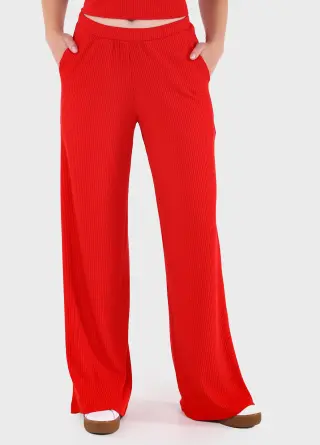 Women's Flared Ribbed Pants in Red Merlini Amaranti