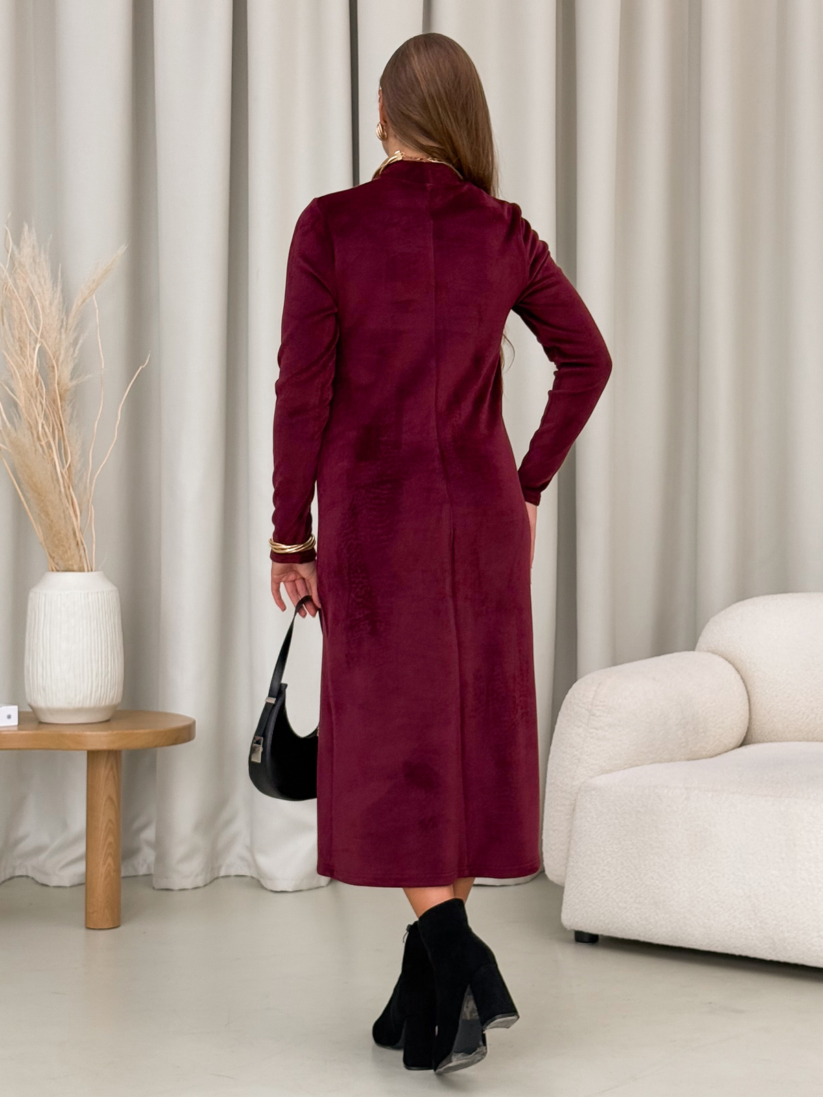 Warm Long Burgundy Fleece Dress Merlini Rento