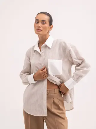 Linen Shirt Leni Oversized in Beige Stripe