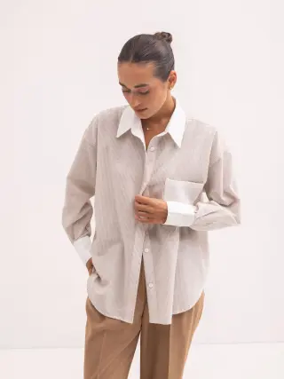 Linen Shirt Leni Oversized in Beige Stripe