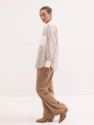 Linen Shirt Leni Oversized in Beige Stripe