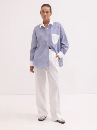 Linen Shirt Leni Oversized in Blue Stripe