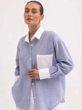 Linen Shirt Leni Oversized in Blue Stripe