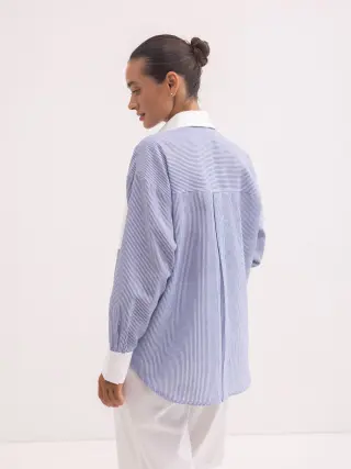 Linen Shirt Leni Oversized in Blue Stripe