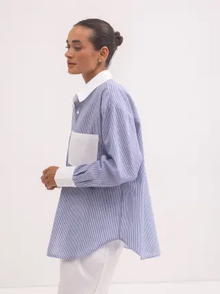 Linen Shirt Leni Oversized in Blue Stripe