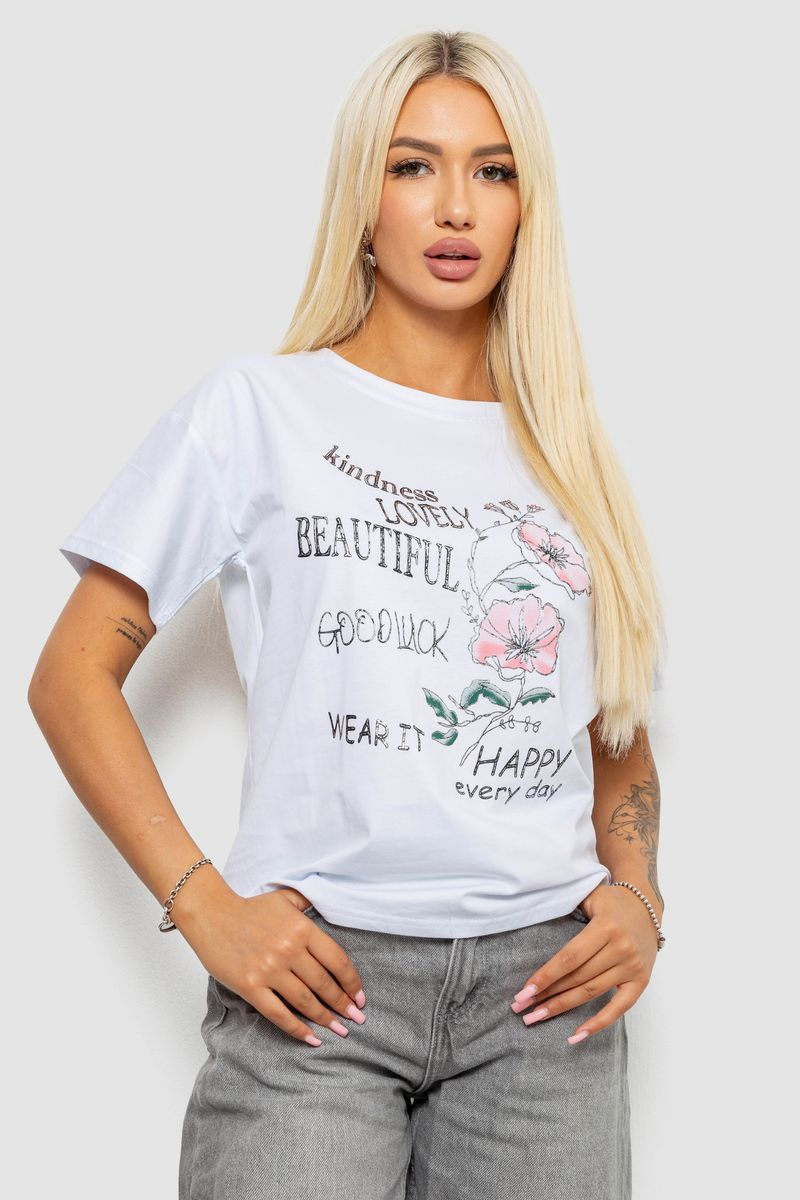 Women's T-shirt with print, white color, 221R2814