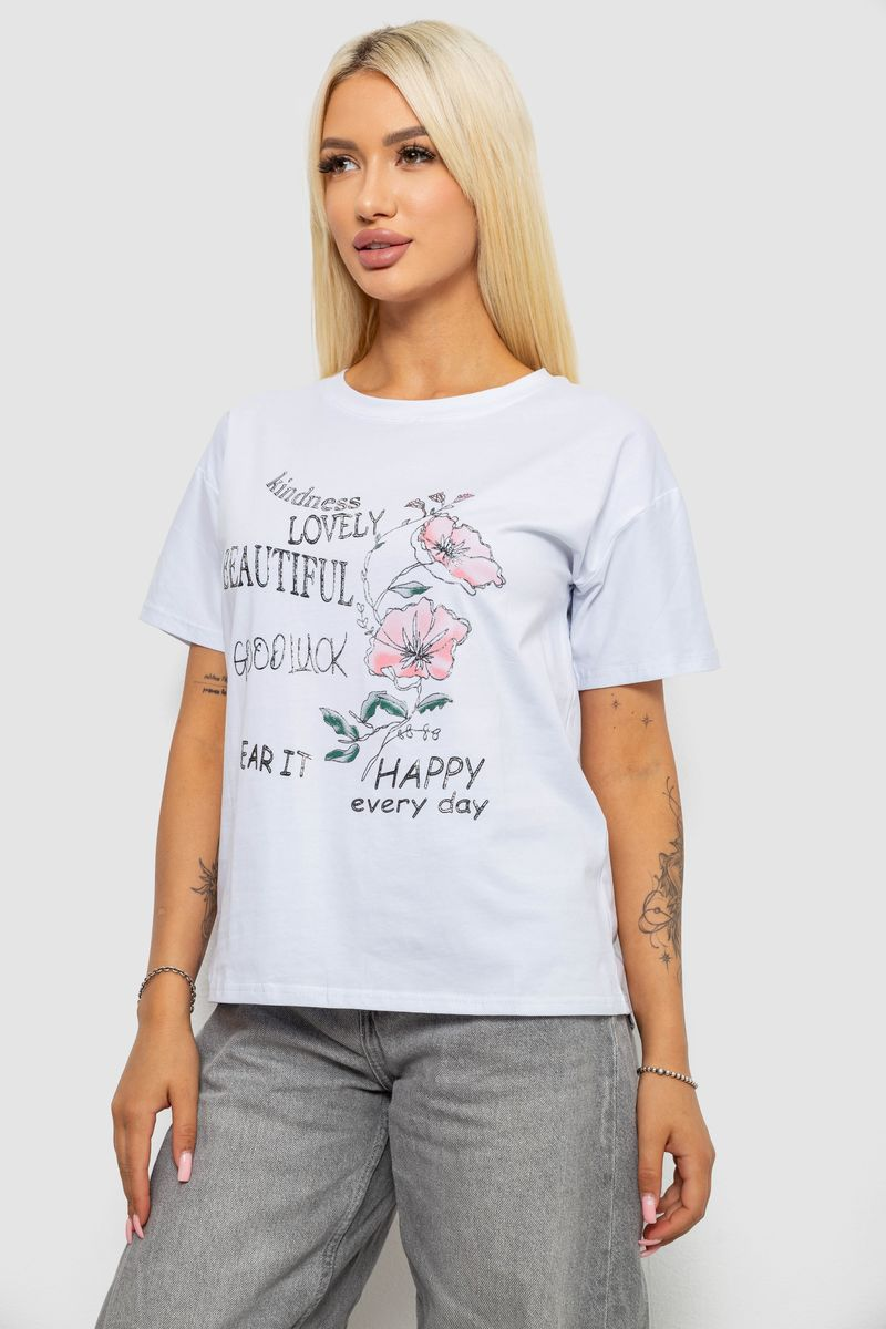 Women's T-shirt with print, white color, 221R2814