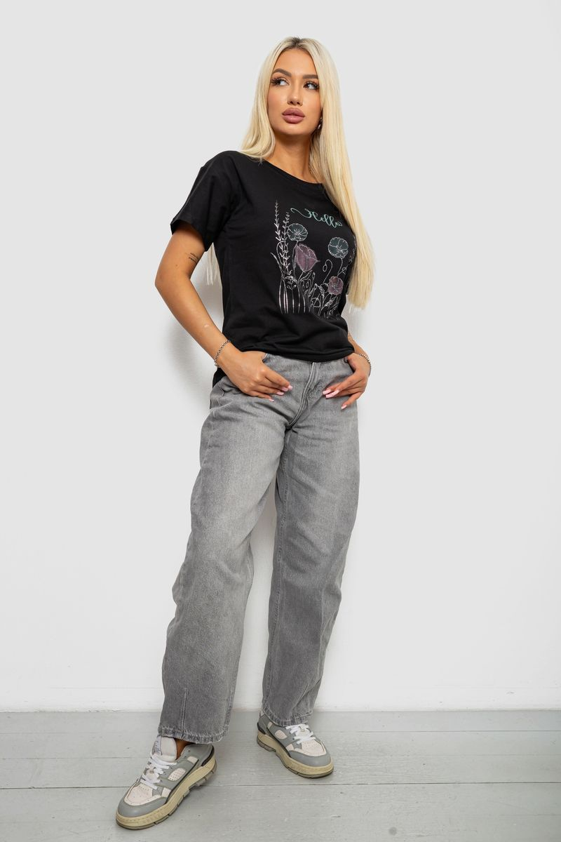 Women's T-shirt with print, black color, 221R2813