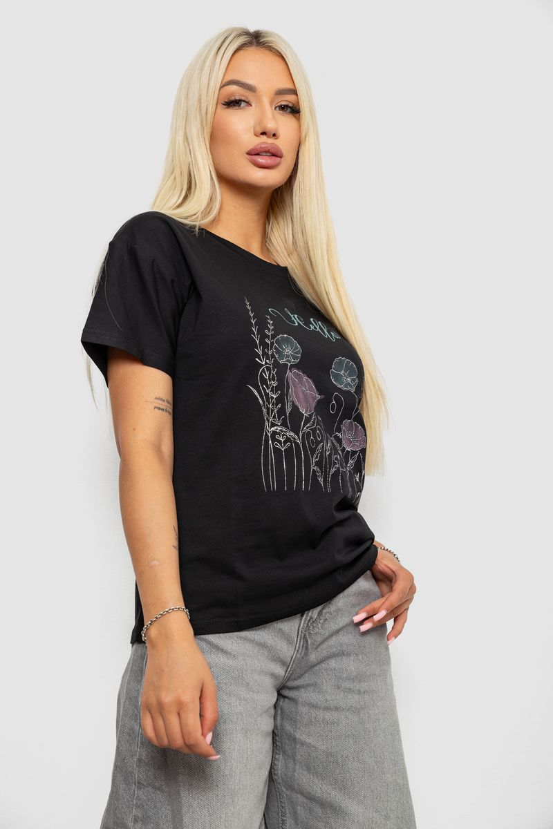 Women's T-shirt with print, black color, 221R2813